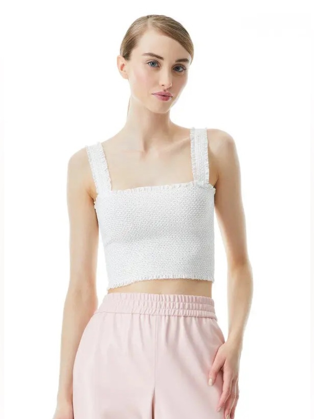 New! Alice + Olivia Penelope White Smocked Crop Tank Top 🤍 Small - Picture 3 of 10